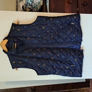 Jason maxwell womens flower navy blue puff vest large.
